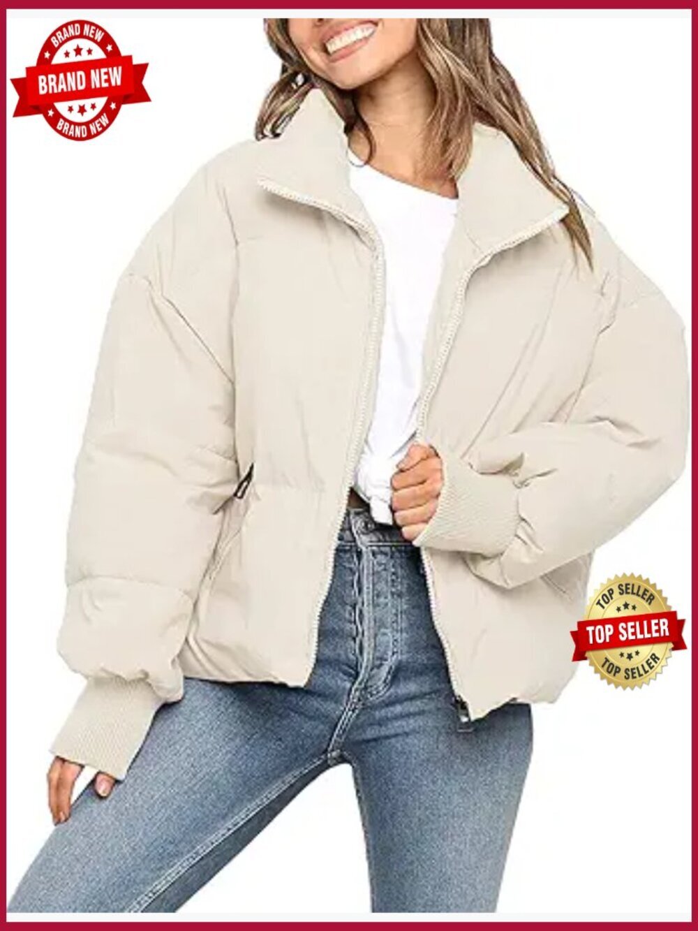 Women's Winter Puffer Jacket Long Sleeve Warm Quilted Baggy Short Coat